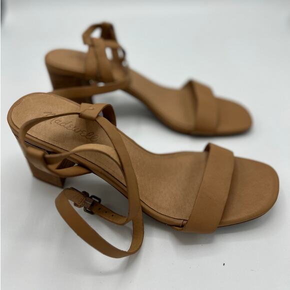 Madewell Loli Sandals 8.5 Tan Leather Ankle‑Strap Block Heel Strappy Amber Clay - Picture 3 of 15
